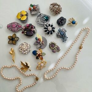 Elegant Pearl Necklace set and Brooches